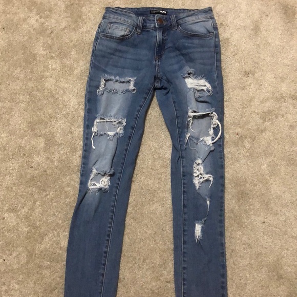 dark wash jeggings ripped jeans - Picture 1 of 5